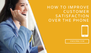 How to Improve Customer Satisfaction Over the Phone written in white and there is a lady with a headset